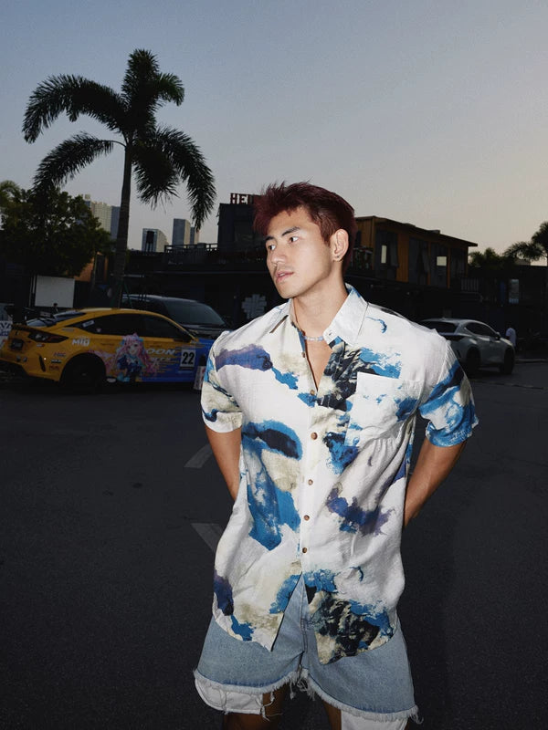 Abstract Ink Print Short Sleeve Shirt 3