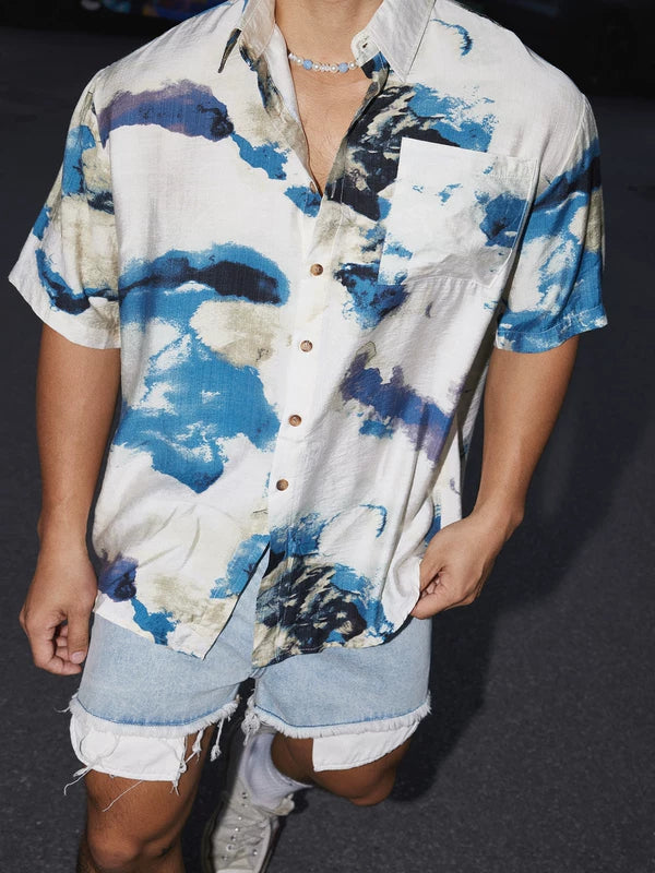Abstract Ink Print Short Sleeve Shirt 4