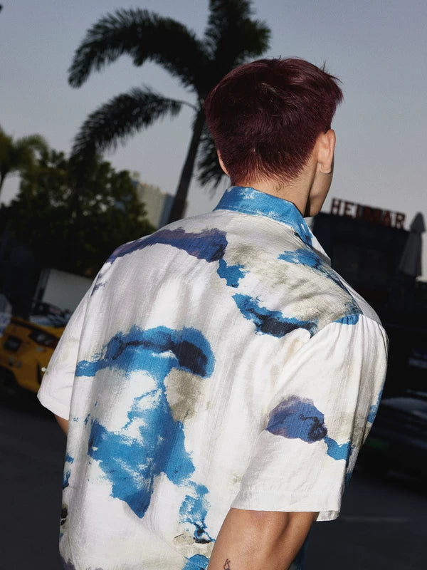 Abstract Ink Print Short Sleeve Shirt 5