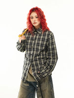 Adjustable Waist Plaid Long Sleeve Shirt 2