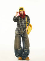 Adjustable Waist Plaid Long Sleeve Shirt 5