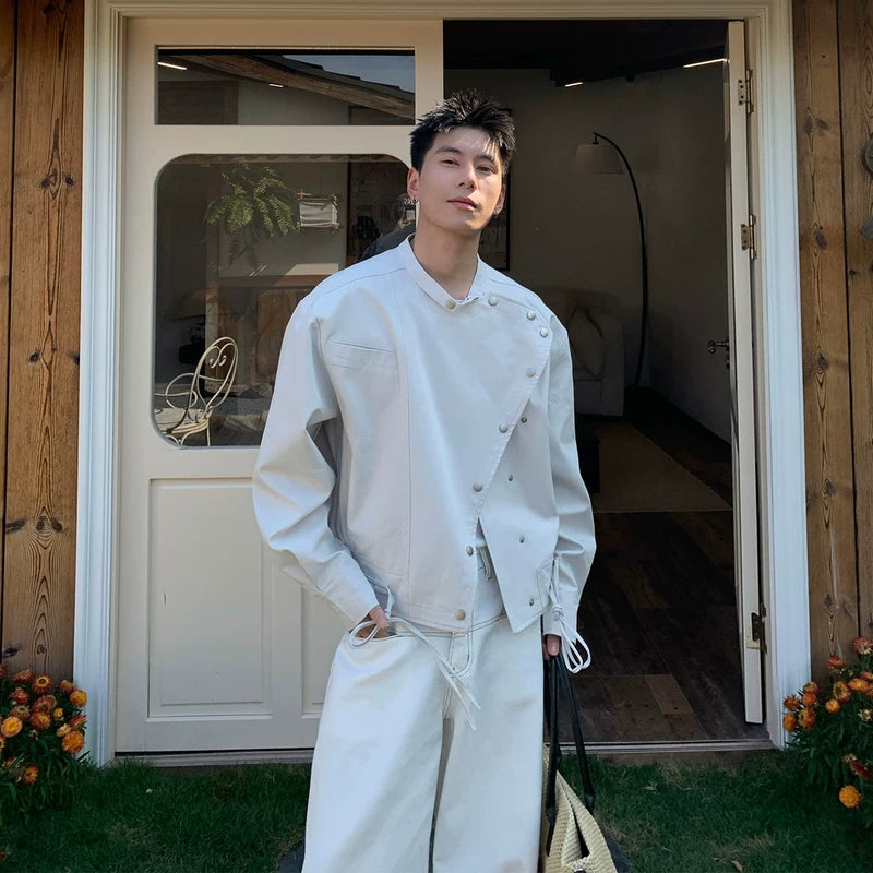 6045627080774,6045627080775,6045627080776, Asymmetric Button Front Cotton Jacket