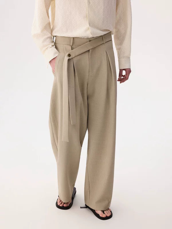 Asymmetrical Belt Wide-Leg Dress Pants 3