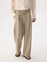 Asymmetrical Belt Wide-Leg Dress Pants 3