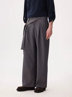 Asymmetrical Belt Wide-Leg Dress Pants 5