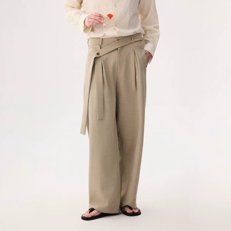 6029728192725,6029728192726,6029728192727,6029728192728, Asymmetrical Belt Wide-Leg Dress Pants