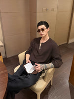 Asymmetrical Button V-Neck Knit Pullover 2