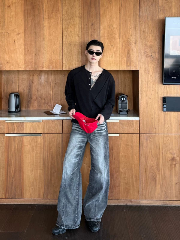 Asymmetrical Button V-Neck Knit Pullover 3