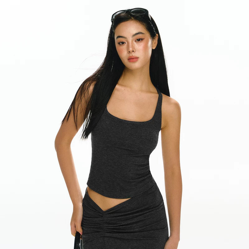 6200343962546,6200343962547,6200343962548,6200343962549, Asymmetrical Cutout Tank Top and Skirt Set