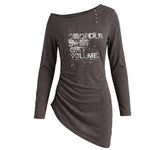 1627207:4168285,6180085890777,1627207:4168285,6180085890778,1627207:4168285,6180085890779,6180085890777,6180085890778,6180085890779, Asymmetrical Off-Shoulder Long Sleeve T-Shirt