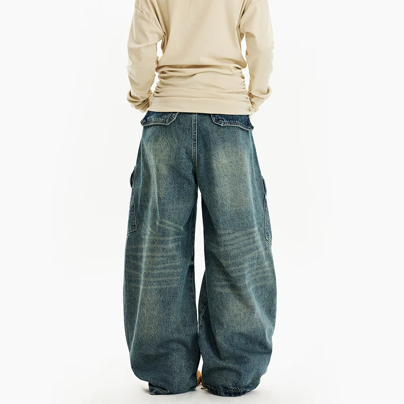 Baggy Wide-Leg Distressed Cargo Jeans Pants 4