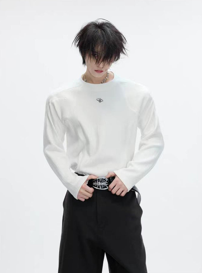 T-shirt de base à manches longues et col ras du cou côtelé 