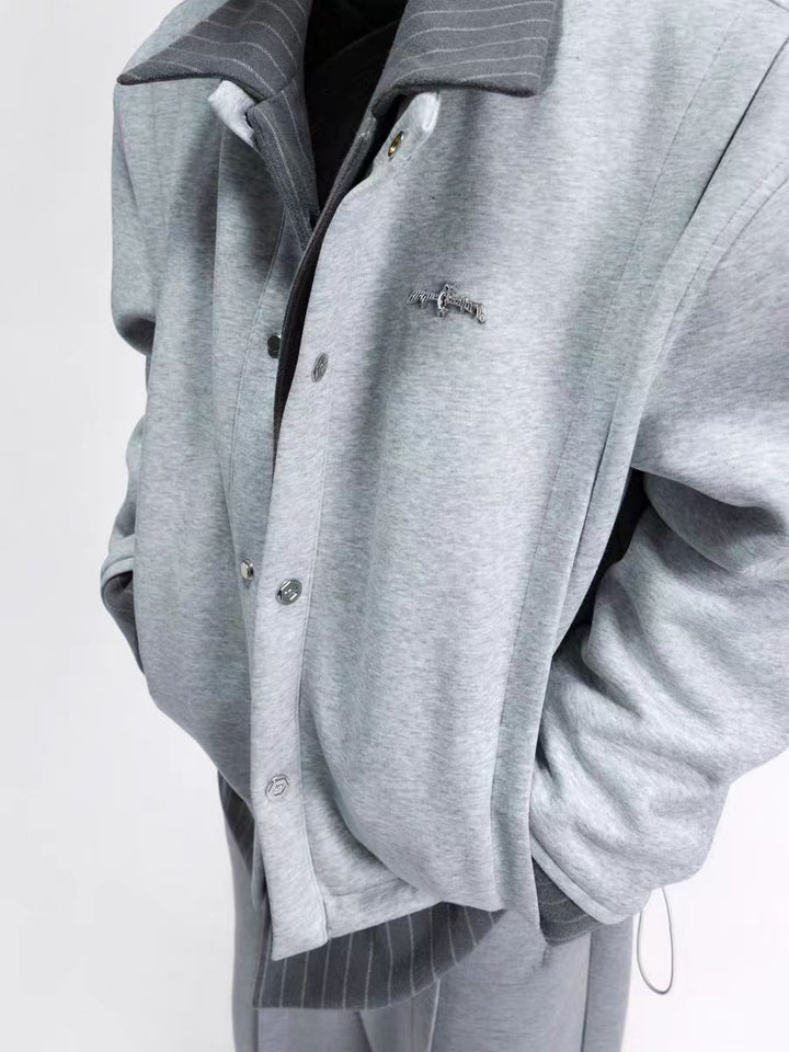 Faux tweed jasje met gestreepte kraag 