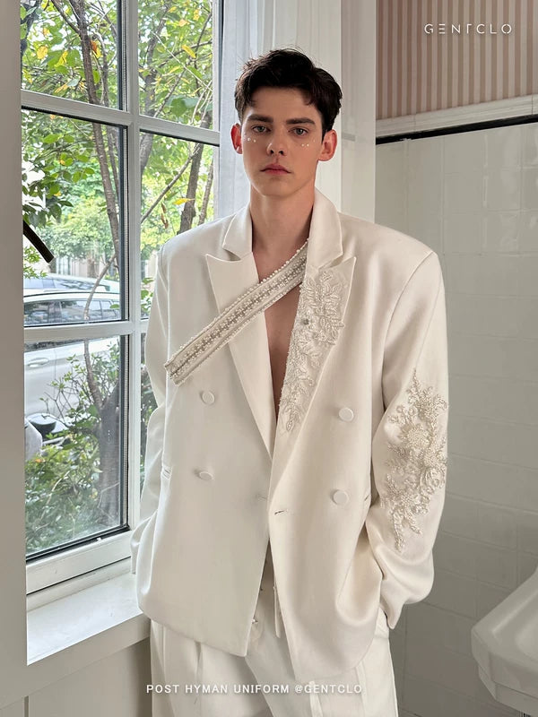 Beaded Double-Breasted Relaxed Suit Set 2