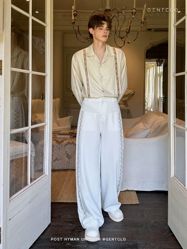 Beaded Side Stripe Loose Casual Pants 2