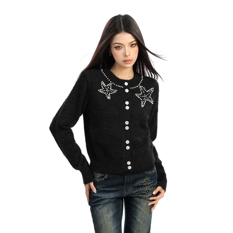 Beaded Star Round Neck Knit Cardigan 4