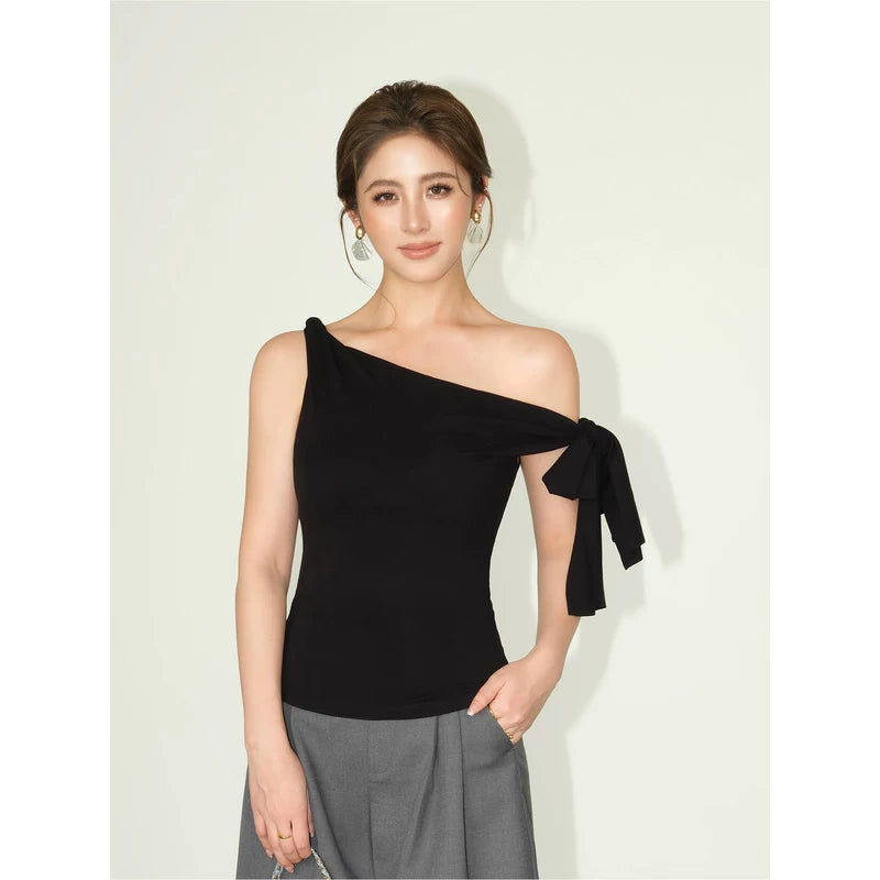 6030595041997,6030595041998,6030595041999, Bow Tie One-Shoulder Off-Shoulder Top