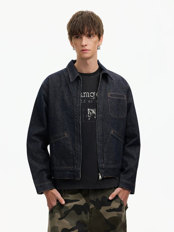 Boxy Raw Denim Zip Front Jacket 3