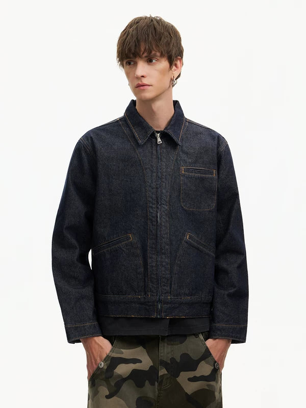 Boxy Raw Denim Zip Front Jacket 4