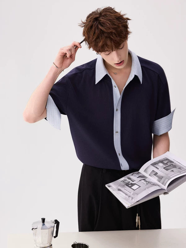 Business Casual Striped Mid-Sleeve Shirt 5