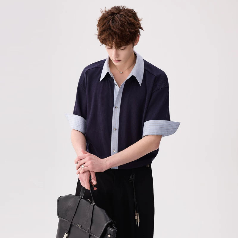 6037877985097,6037877985098,6037877985099,6037877985100, Business Casual Striped Mid-Sleeve Shirt