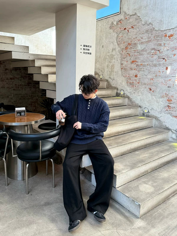 Button-Down Henley Cable Knit Sweater 2