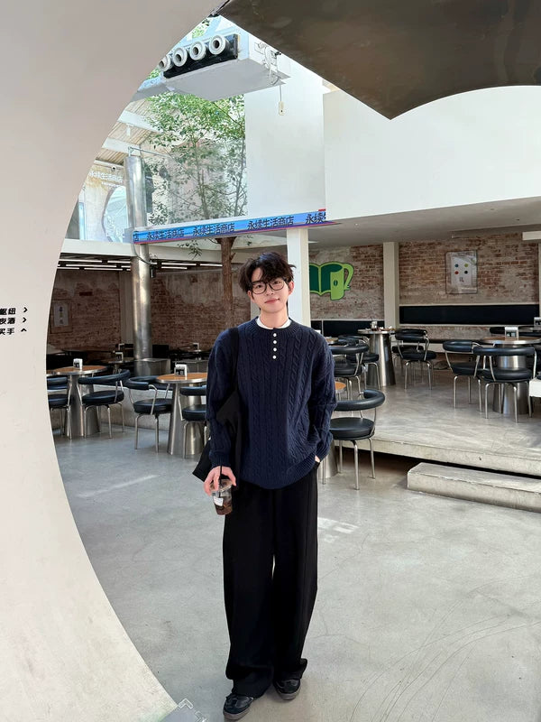 Button-Down Henley Cable Knit Sweater 3