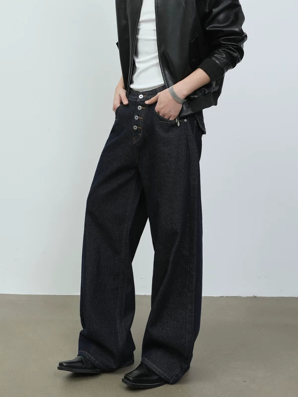 Button Fly Wide Leg Straight Jeans Pants 2