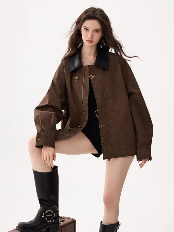 Button-Front Bomber Jacket with Stand Collar 3