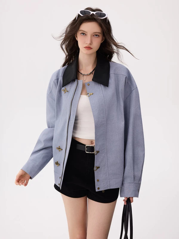 Button-Front Bomber Jacket with Stand Collar 5