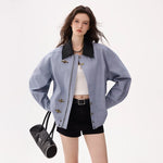 6032132381982,6032132381983,6032132381984, Button-Front Bomber Jacket with Stand Collar