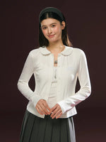 Button Front Knit Sweatshirt with Collar 3