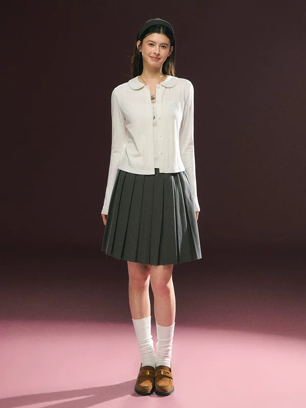 Button Front Knit Sweatshirt with Collar 5