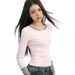 Button Front Layered Long Sleeve T-Shirt 5