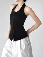 Button Front Slim Fit Halter Tank Top 2