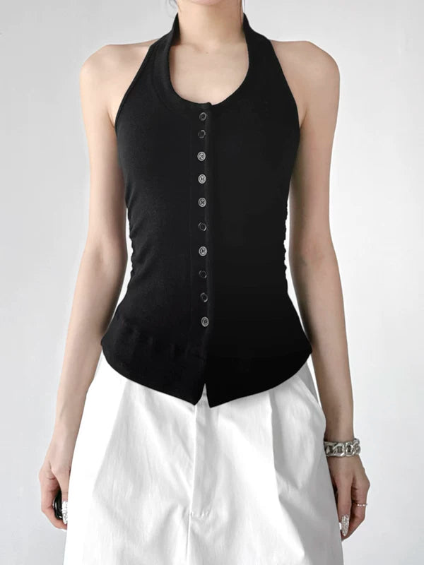 Button Front Slim Fit Halter Tank Top 3