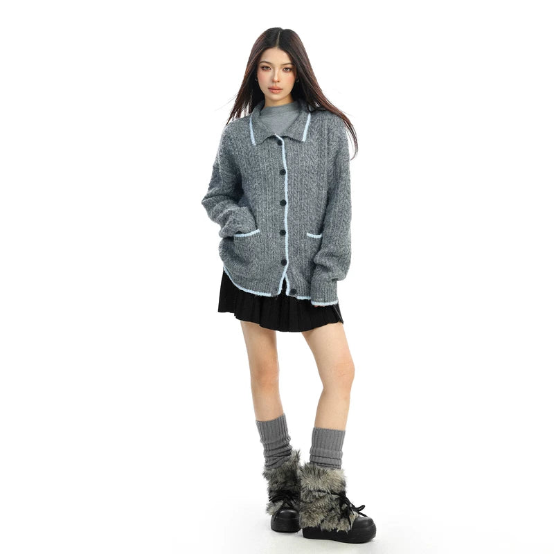 Cable Knit Button Front Collar Sweater 2