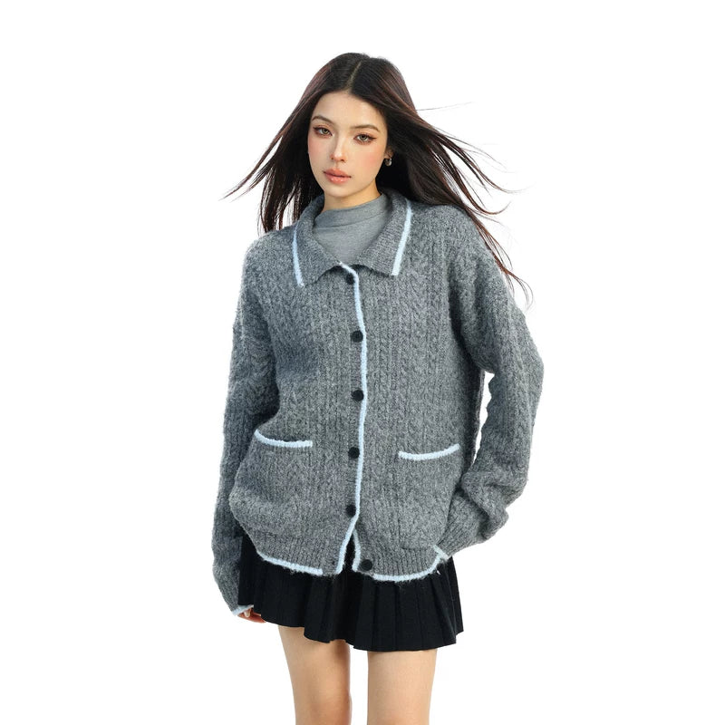 Cable Knit Button Front Collar Sweater 3