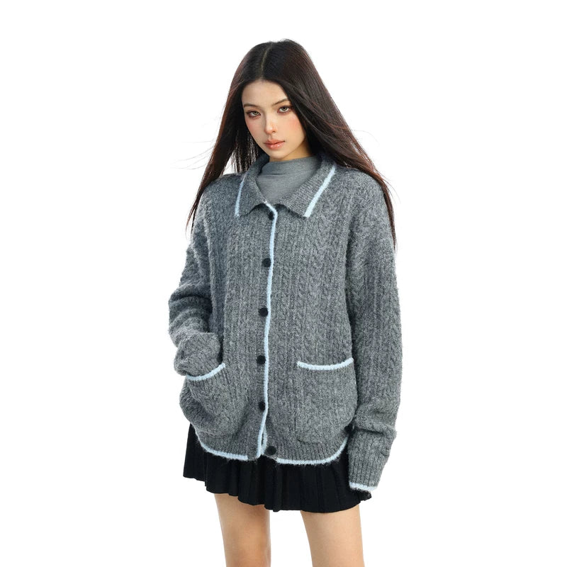 Cable Knit Button Front Collar Sweater 5