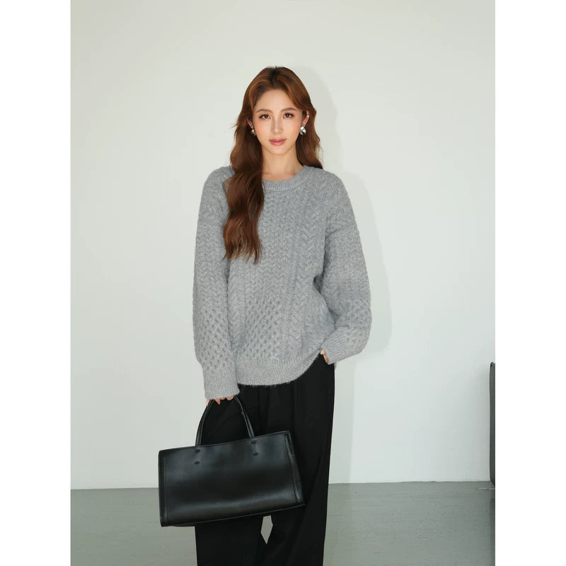 alt_id_8425989422, Cable Knit Crew Neck Pullover Sweater