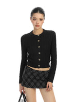 ,6017391960452,6017391960453,6017391960454, Cable Knit Cropped Button Cardigan Sweater