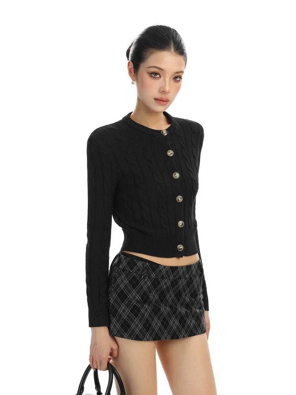 Cable Knit Cropped Button Cardigan Sweater 4