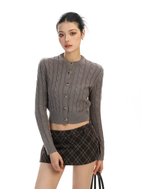Cable Knit Cropped Button Cardigan Sweater 5