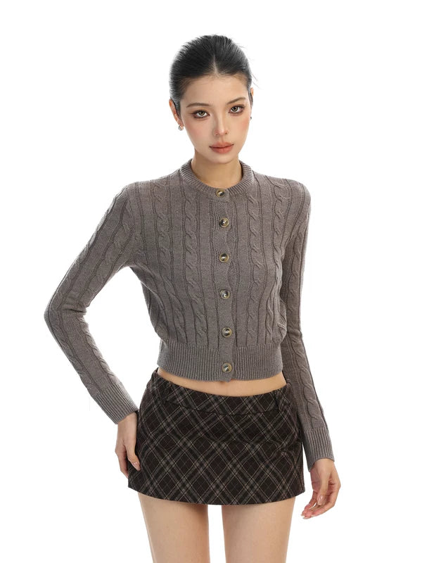 6183429386025,6183429386026,6183429386027, Cable Knit Cropped Button Cardigan Sweater
