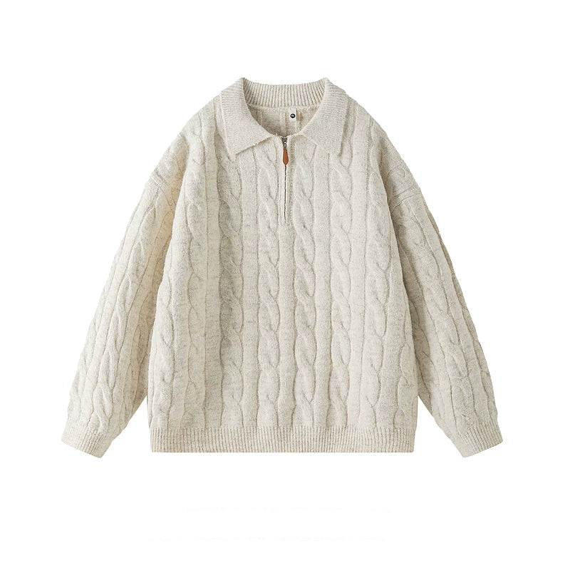 5925146960105,5925146960106,5925146960107,5925146960108,5925146960109, Cable Knit Half-Zip Polo Sweater