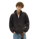 Cable Knit Stand Collar Zip Cardigan Sweater 4