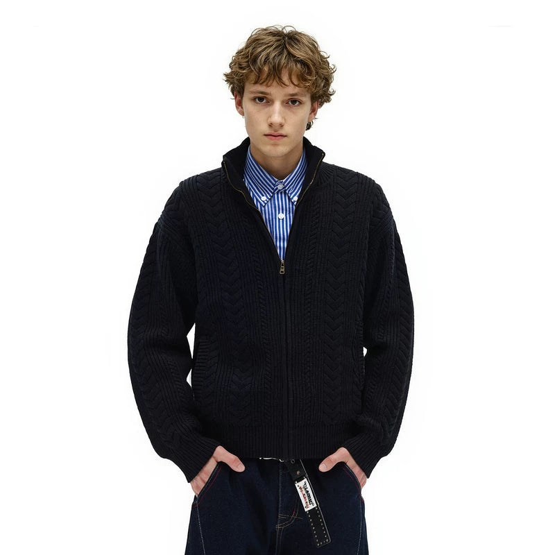 1627207:28341,5965677360399,1627207:28341,5965677360398,1627207:28341,5965677360397,1627207:28341,5965677360396,5965677360399,5965677360398,5965677360397,5965677360396, Cable Knit Stand Collar Zip Cardigan Sweater