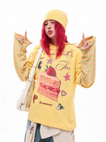Cake Graphic Faux Layered Long Sleeve T-Shirt 2