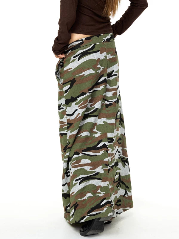 Camouflage Drawstring A-Line Maxi Skirt 2