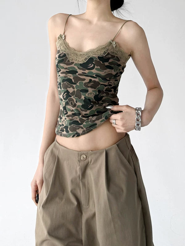 Camouflage Lace Trim Slim Camisole Tank 3